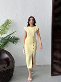 Elegant Yellow Pencil Dress with Cap Sleeves