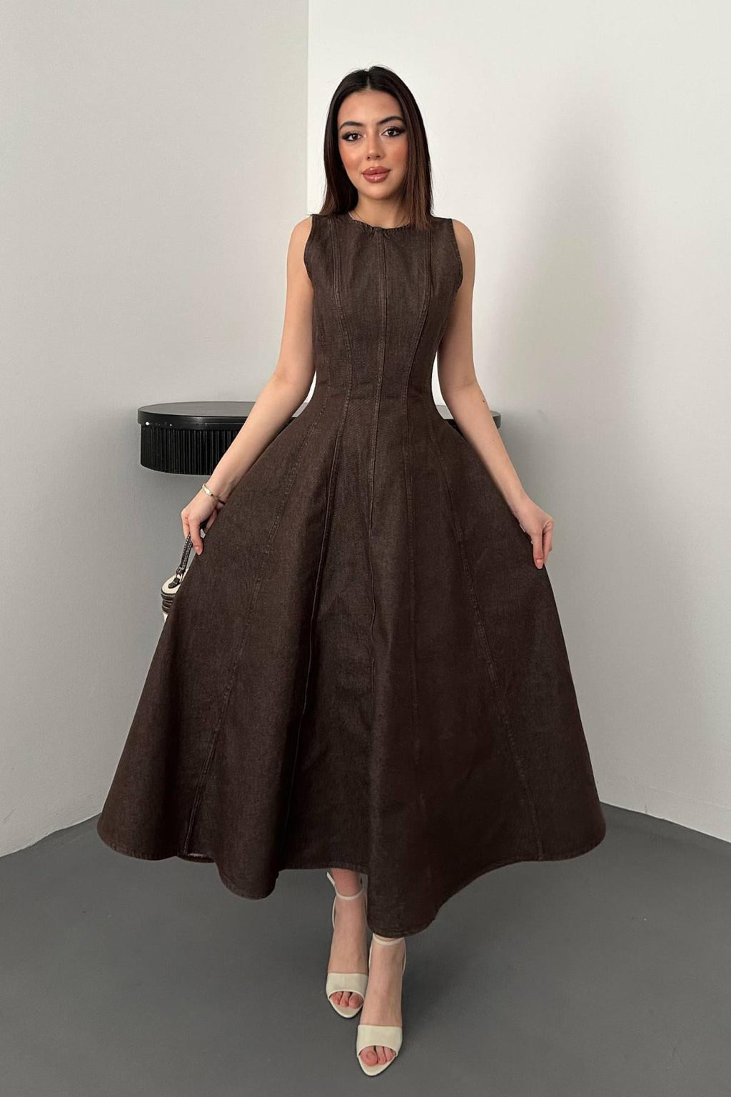 Elegant Brown Fit And Flare Maxi Dress