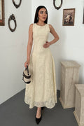 Beige Elegant A-Line Midi Dress