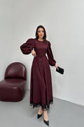 Claret Red Elegant Paisley Maxi Dress