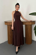 Elegant Brown A-Line Midi Dress