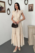Elegant Beige Fit And Flare Dress