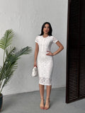 Elegant White Lace Sheath Midi Dress