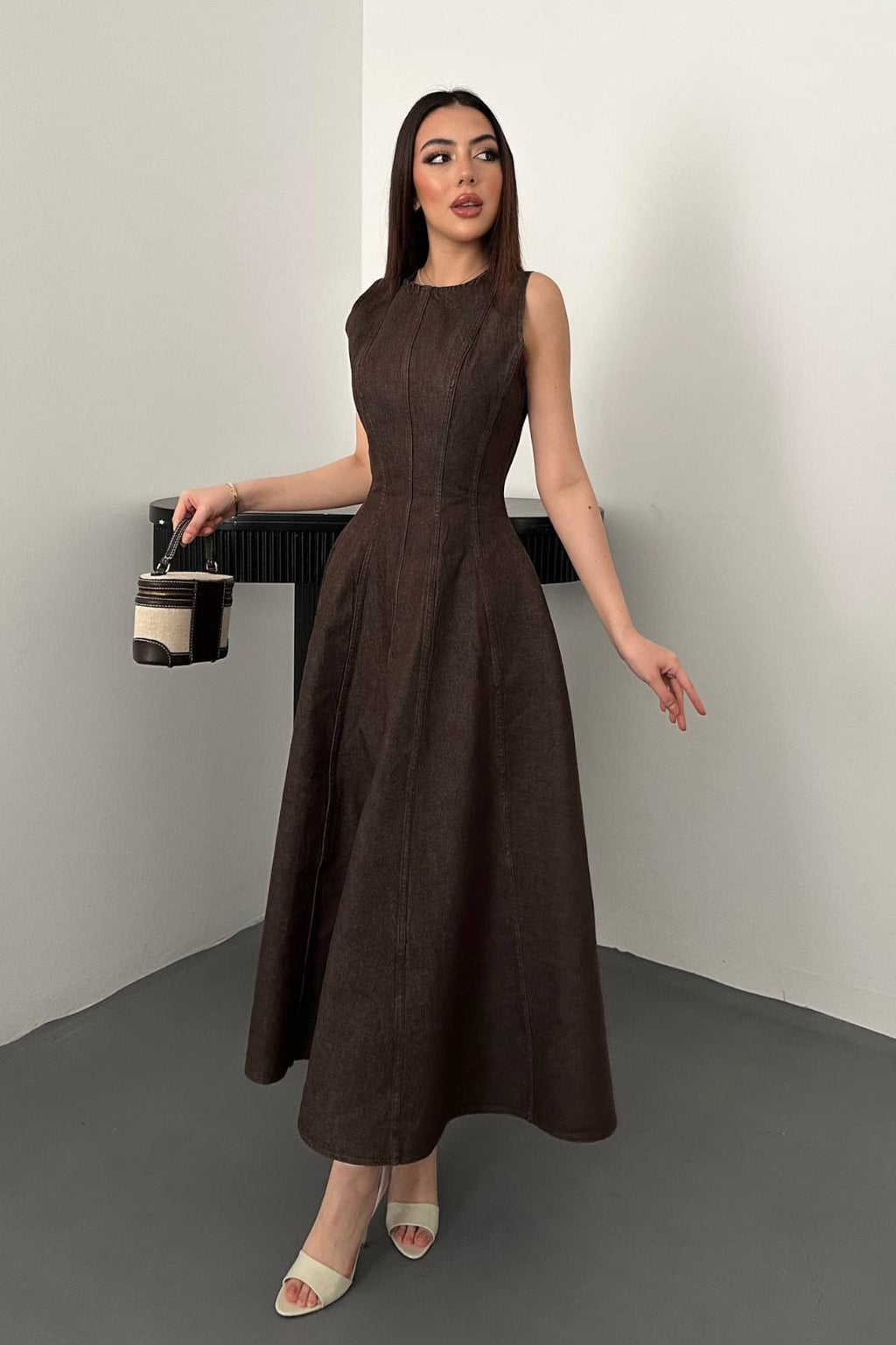 Elegant Brown Fit And Flare Maxi Dress