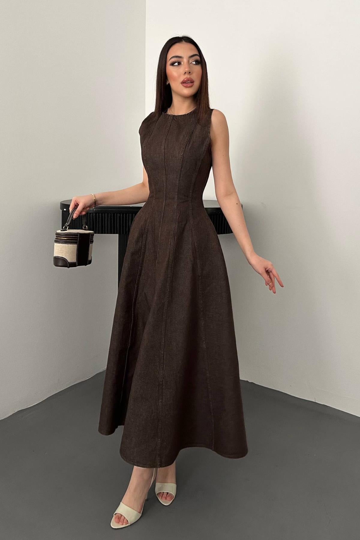 Elegant Brown Fit And Flare Maxi Dress