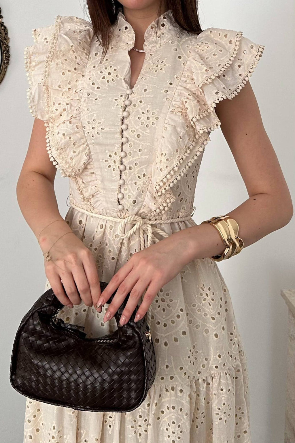 Elegant Beige Fit And Flare Dress