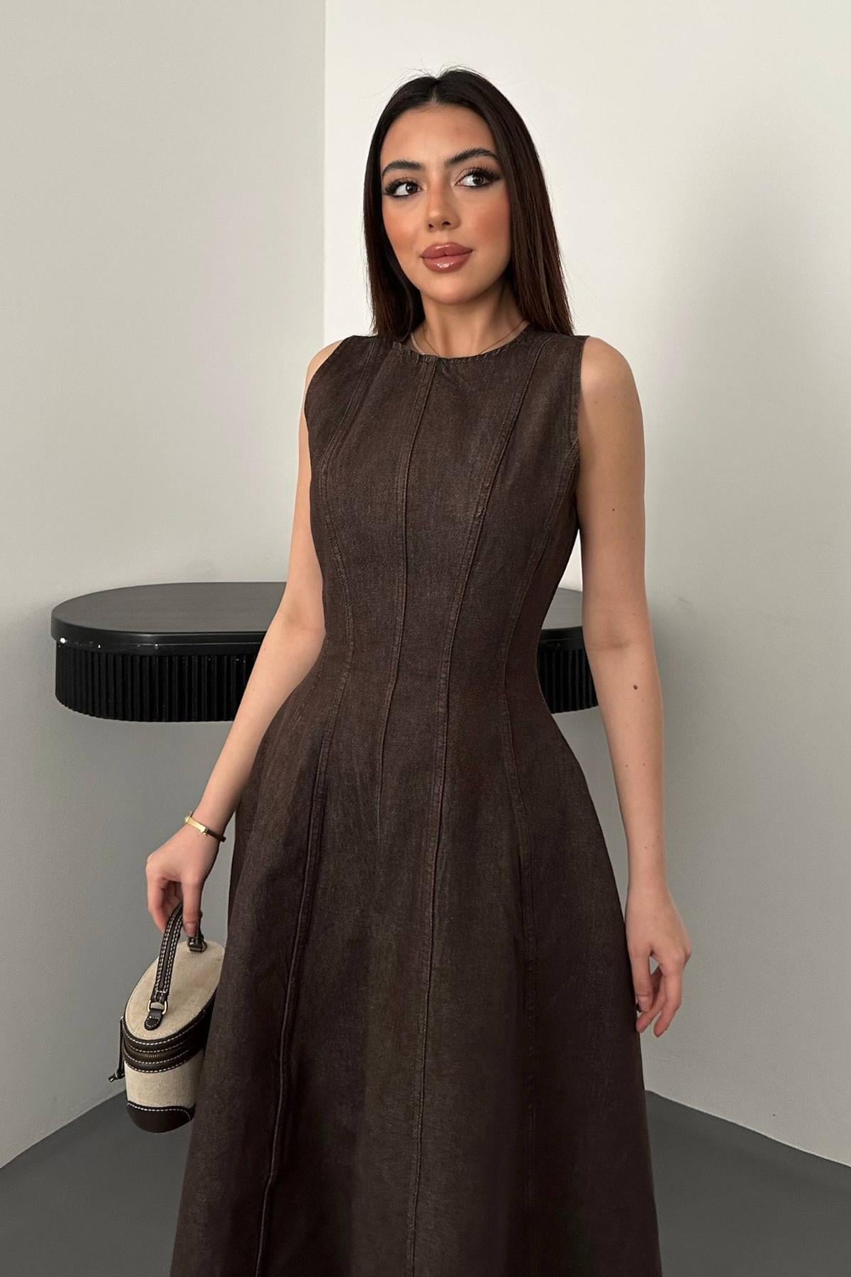 Elegant Brown Fit And Flare Maxi Dress