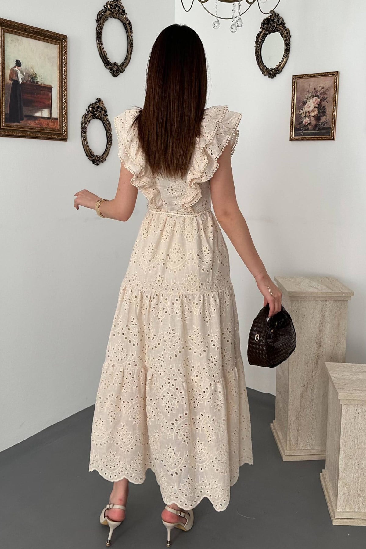 Elegant Beige Fit And Flare Dress