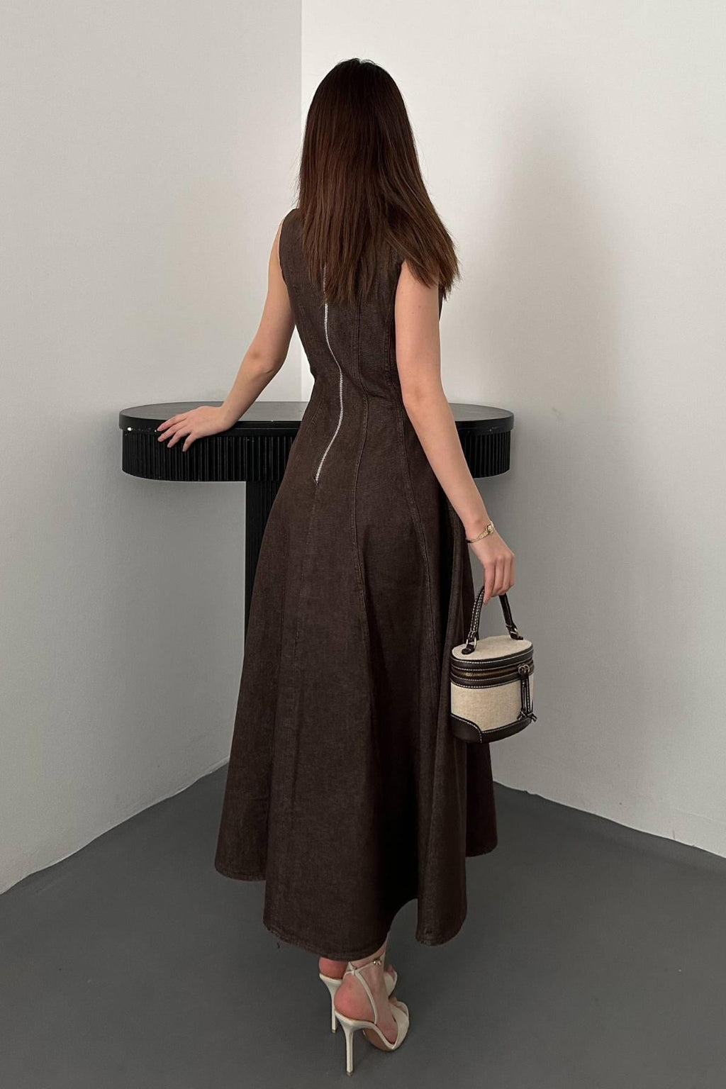 Elegant Brown Fit And Flare Maxi Dress